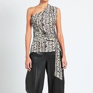 Nanushka one shoulder belted swirl top